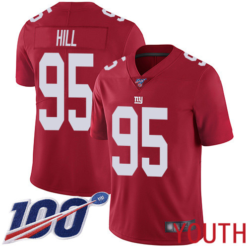 Youth New York Giants #95 B.J. Hill Red Limited Red Inverted Legend 100th Season Football NFL Jersey->youth nfl jersey->Youth Jersey